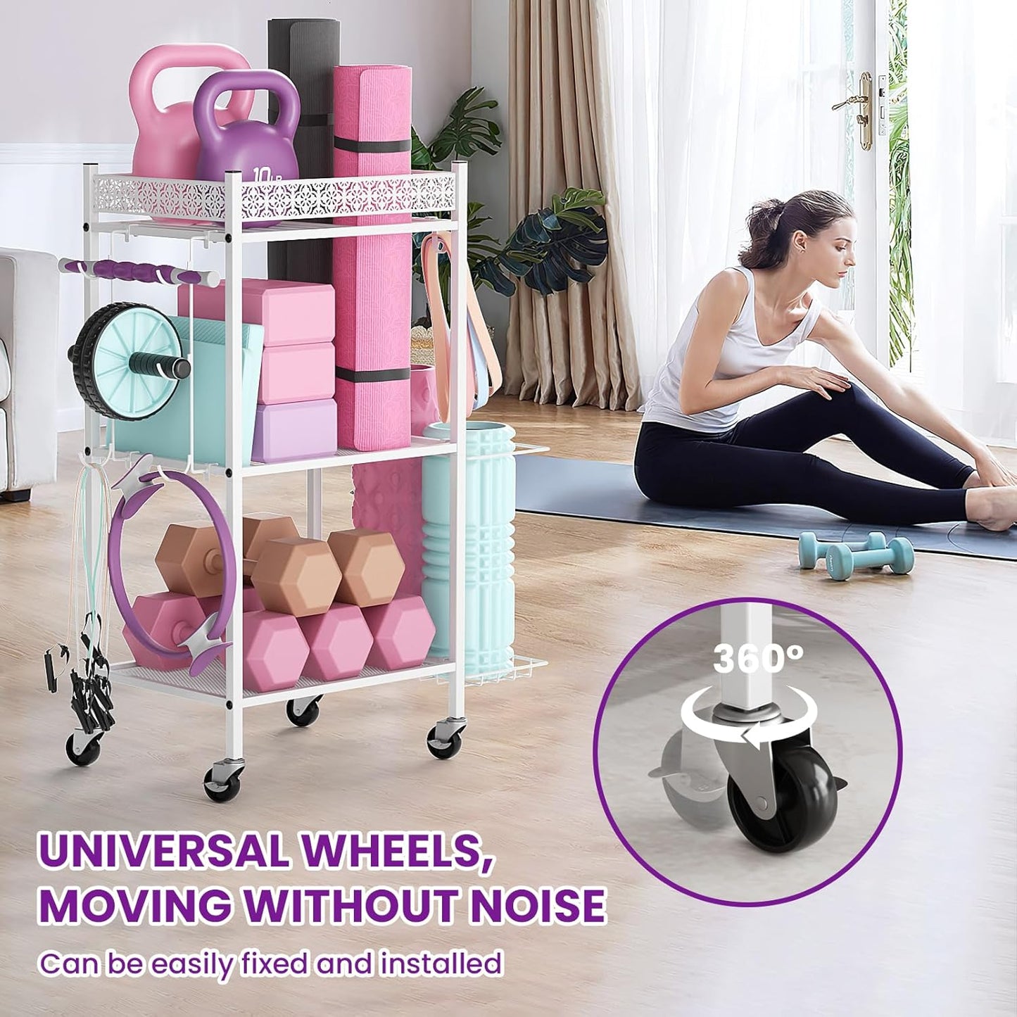 Yoga Mat Storage Rack, Home Gym Storage Rack, Workout Storage for Yoga Mat, Foam Roller, Gym Organizer Gym Equipment Storage for Home Exercise and Fitness Gear