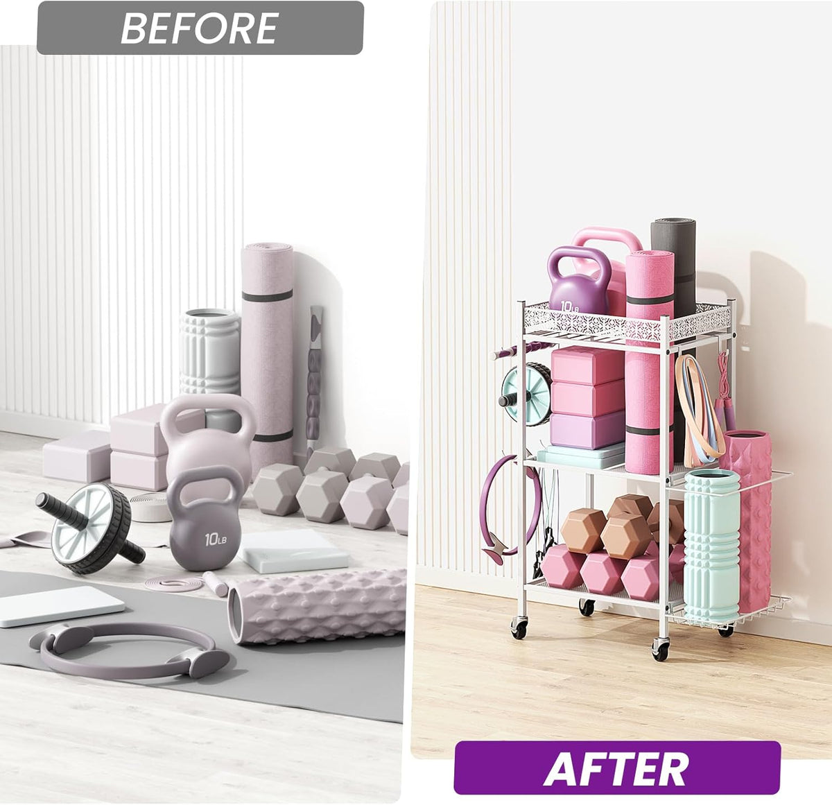Yoga Mat Storage Rack, Home Gym Storage Rack, Workout Storage for Yoga Mat, Foam Roller, Gym Organizer Gym Equipment Storage for Home Exercise and Fitness Gear