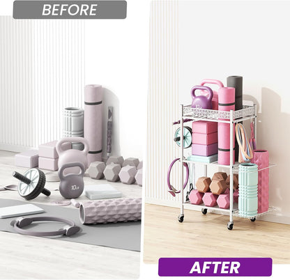 Yoga Mat Storage Rack, Home Gym Storage Rack, Workout Storage for Yoga Mat, Foam Roller, Gym Organizer Gym Equipment Storage for Home Exercise and Fitness Gear