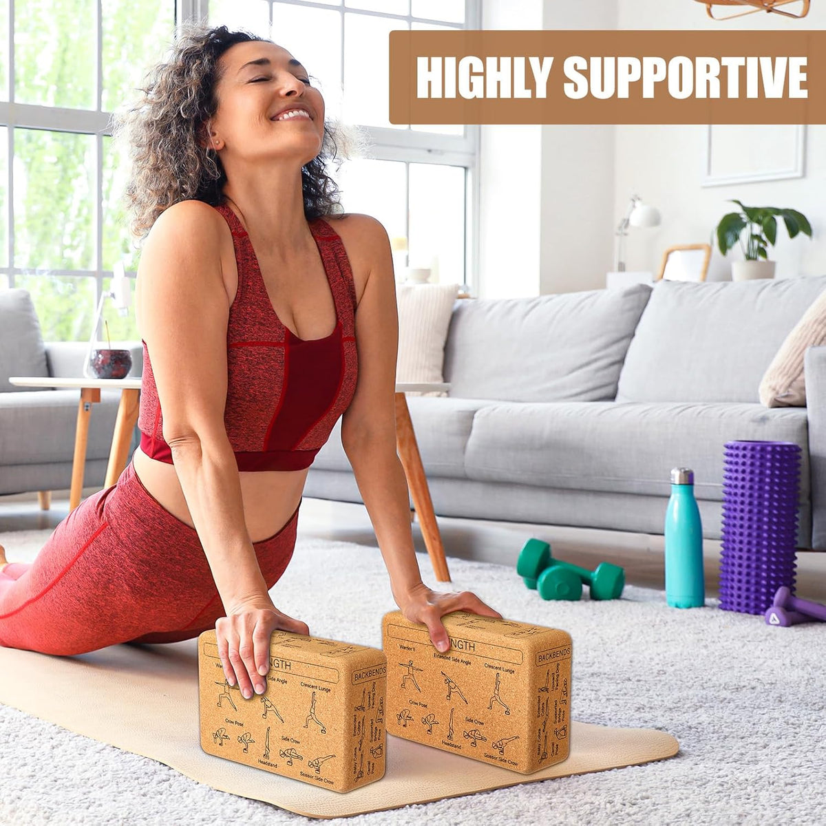 Cork Yoga Blocks 2 Pack Yoga Poses Teaching Cork Blocks, Suitable Poses for Beginners and Experts High Density Block with Non Slip Surface for Better Support, Balance Comfort (Beige)