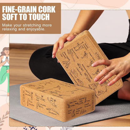 Cork Yoga Blocks 2 Pack Yoga Poses Teaching Cork Blocks, Suitable Poses for Beginners and Experts High Density Block with Non Slip Surface for Better Support, Balance Comfort (Beige)