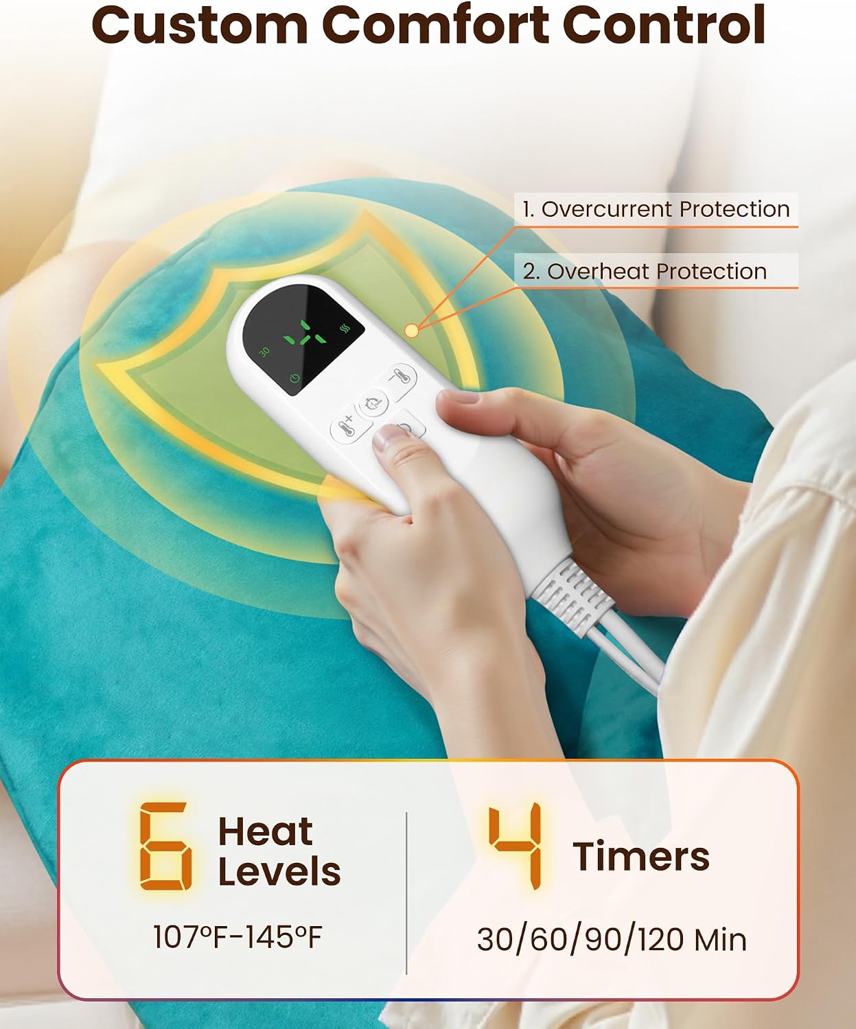 Weighted Heating Pad for Neck and Shoulders, Electric Heat Wrap with 6 Temperature & 4 Timer Settings, Auto Shut-Off, Machine Washable, Soothing Muscle Stiffness and Fatigue, Gift for Women Men
