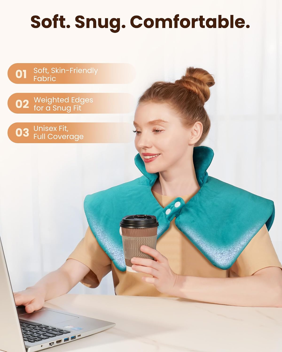 Weighted Heating Pad for Neck and Shoulders, Electric Heat Wrap with 6 Temperature & 4 Timer Settings, Auto Shut-Off, Machine Washable, Soothing Muscle Stiffness and Fatigue, Gift for Women Men