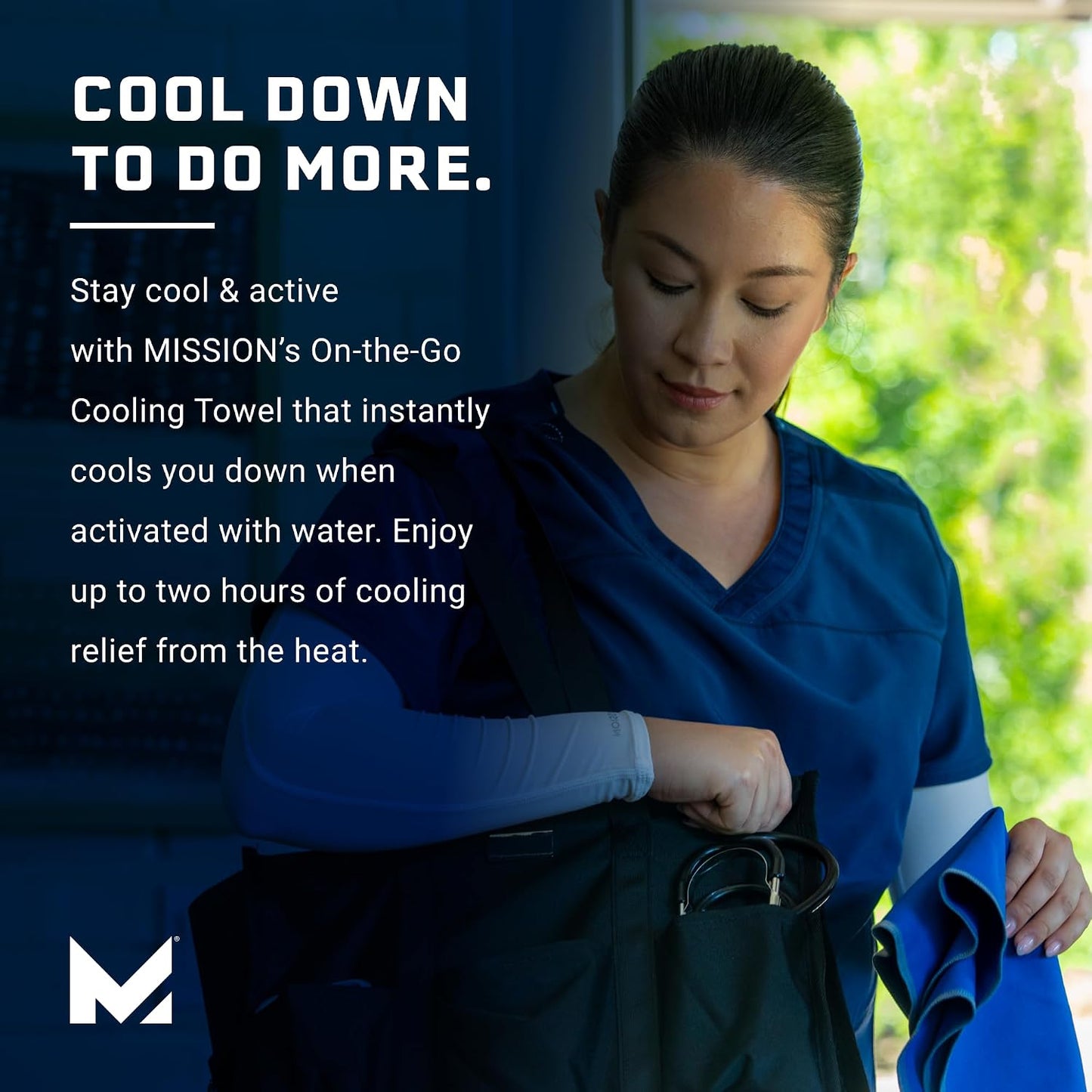 On-The-Go Cooling Towel, Blue - Soft, Lightweight Fabric - Cools Up to 2 Hours - UPF 50 Sun Protection - Machine Washable