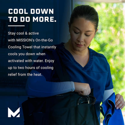 On-The-Go Cooling Towel, Blue - Soft, Lightweight Fabric - Cools Up to 2 Hours - UPF 50 Sun Protection - Machine Washable