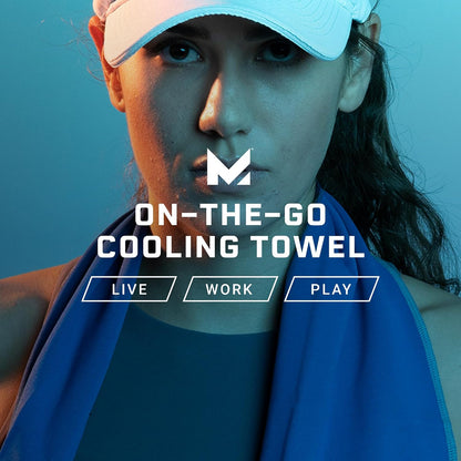 On-The-Go Cooling Towel, Blue - Soft, Lightweight Fabric - Cools Up to 2 Hours - UPF 50 Sun Protection - Machine Washable