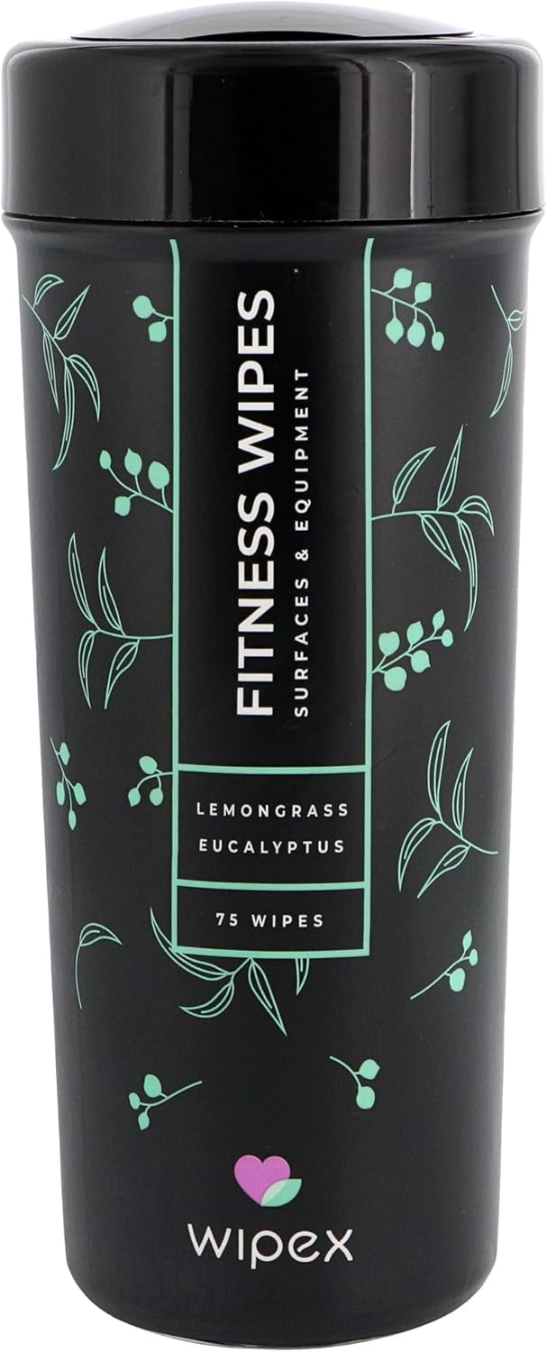 Fitness Equipment Wipes | Clean Gym Equipment, Yoga Mats, Peloton Bike Cleaner, Exercise Machine Wipes | Lemongrass, Eucalyptus, 75 Ct Canister