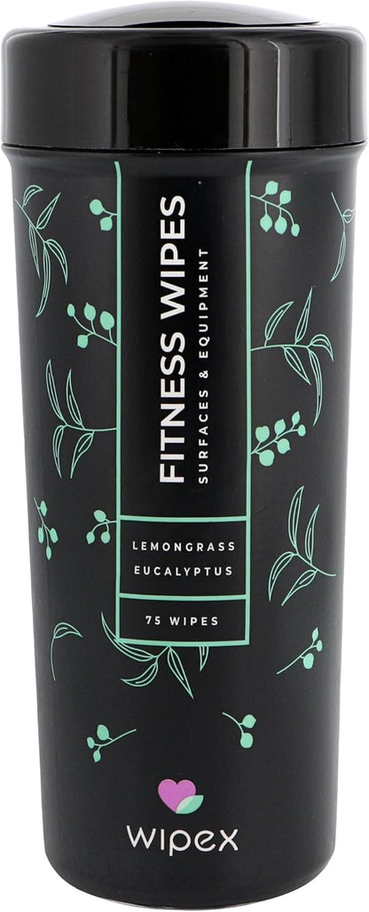 Fitness Equipment Wipes | Clean Gym Equipment, Yoga Mats, Peloton Bike Cleaner, Exercise Machine Wipes | Lemongrass, Eucalyptus, 75 Ct Canister