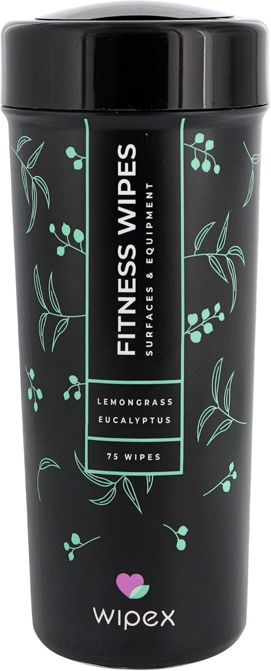 Fitness Equipment Wipes | Clean Gym Equipment, Yoga Mats, Peloton Bike Cleaner, Exercise Machine Wipes | Lemongrass, Eucalyptus, 75 Ct Canister