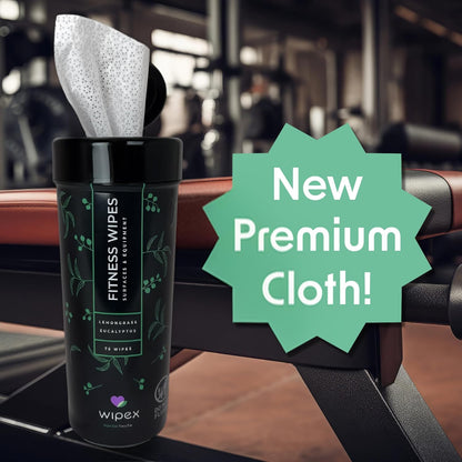 Fitness Equipment Wipes | Clean Gym Equipment, Yoga Mats, Peloton Bike Cleaner, Exercise Machine Wipes | Lemongrass, Eucalyptus, 75 Ct Canister