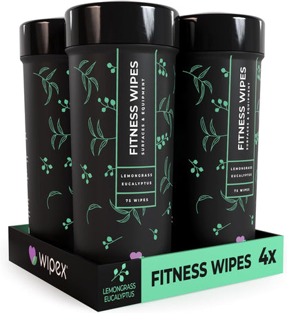 Fitness Equipment Wipes | Clean Gym Equipment, Yoga Mats, Peloton Bike Cleaner, Exercise Machine Wipes | Lemongrass, Eucalyptus, 75 Ct Canister