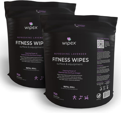 Gym Wipes Refill, 700 Count, Large 8"x12" Fitness Equipment Wipes with Cleaning Vinegar and Refreshing Lavender Essential Oil for Yoga Mat Cleaner, Fits Dispensers, 700 Count (Pack of 1)