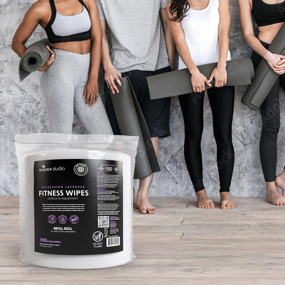 Gym Wipes Refill, 700 Count, Large 8"x12" Fitness Equipment Wipes with Cleaning Vinegar and Refreshing Lavender Essential Oil for Yoga Mat Cleaner, Fits Dispensers, 700 Count (Pack of 1)