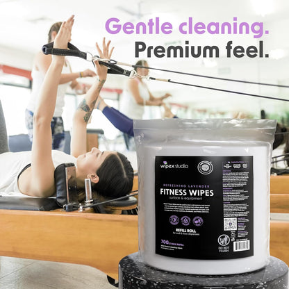 Gym Wipes Refill, 700 Count, Large 8"x12" Fitness Equipment Wipes with Cleaning Vinegar and Refreshing Lavender Essential Oil for Yoga Mat Cleaner, Fits Dispensers, 700 Count (Pack of 1)