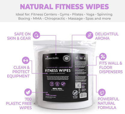 Gym Wipes Refill, 700 Count, Large 8"x12" Fitness Equipment Wipes with Cleaning Vinegar and Refreshing Lavender Essential Oil for Yoga Mat Cleaner, Fits Dispensers, 700 Count (Pack of 1)