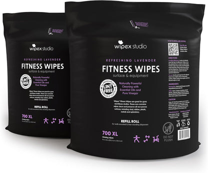 Gym Wipes Refill, 700 Count, Large 8"x12" Fitness Equipment Wipes with Cleaning Vinegar and Refreshing Lavender Essential Oil for Yoga Mat Cleaner, Fits Dispensers, 700 Count (Pack of 1)