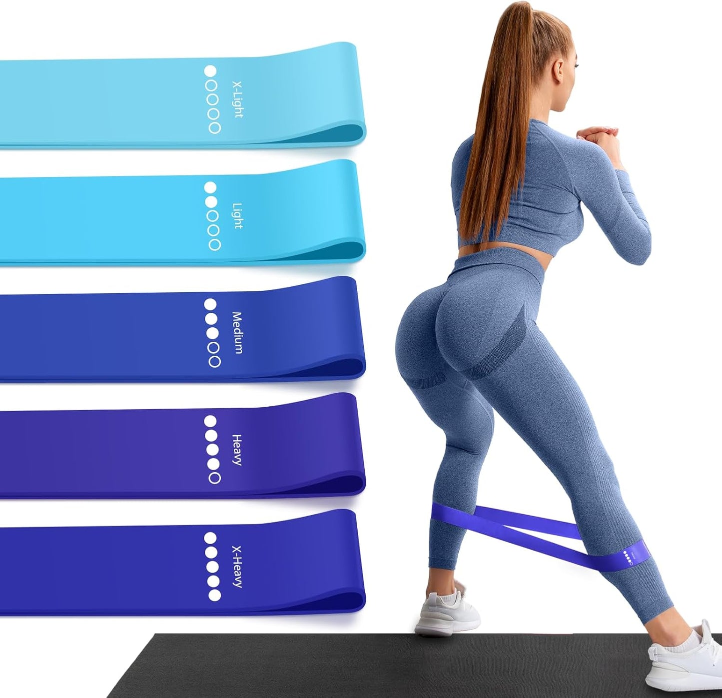 Resistance Bands for Working Out, 5 Levels Resistance Exercise Bands with Woven Bag, Bands for Working Out Women Men, Yoga, Pilates, Rehabilitation Training