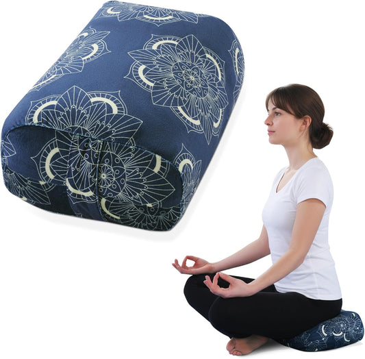 Yoga Bolster Pillow, Rectangular Yoga Bolster for Restorative & Meditation, Professional Meditation Cushion with Carry Handle