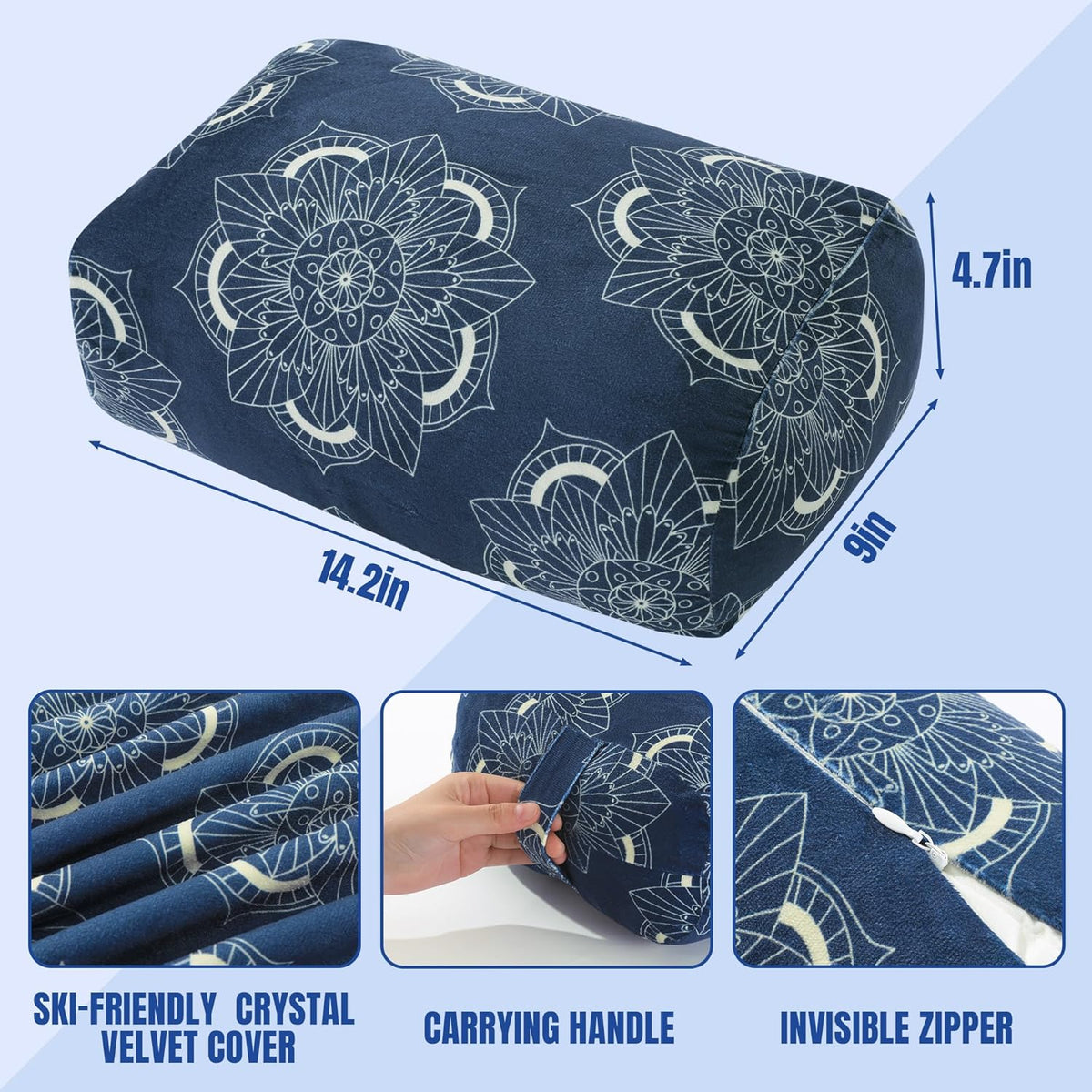 Yoga Bolster Pillow, Rectangular Yoga Bolster for Restorative & Meditation, Professional Meditation Cushion with Carry Handle