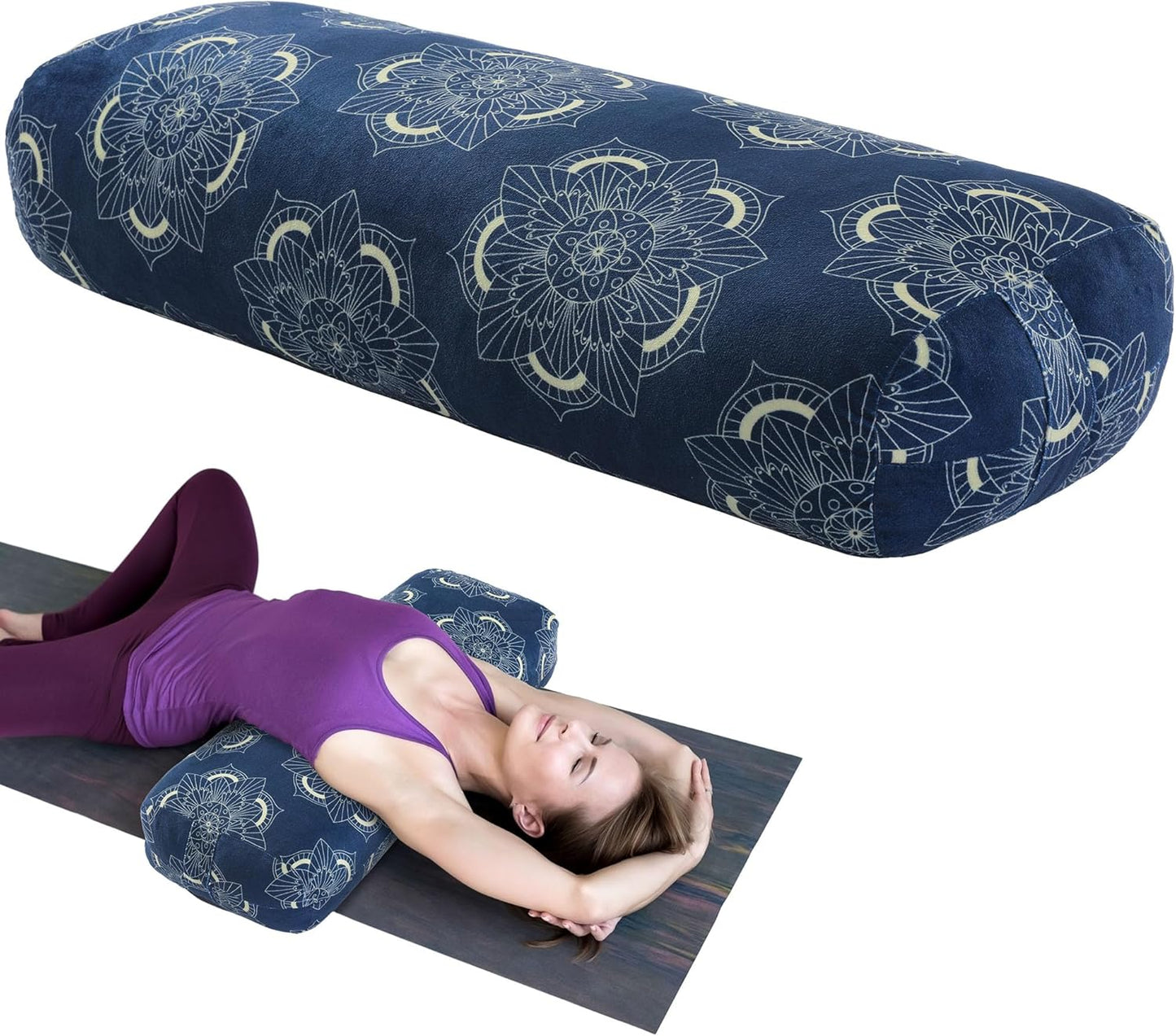 Yoga Bolster Pillow, Rectangular Yoga Bolster for Restorative & Meditation, Professional Meditation Cushion with Carry Handle