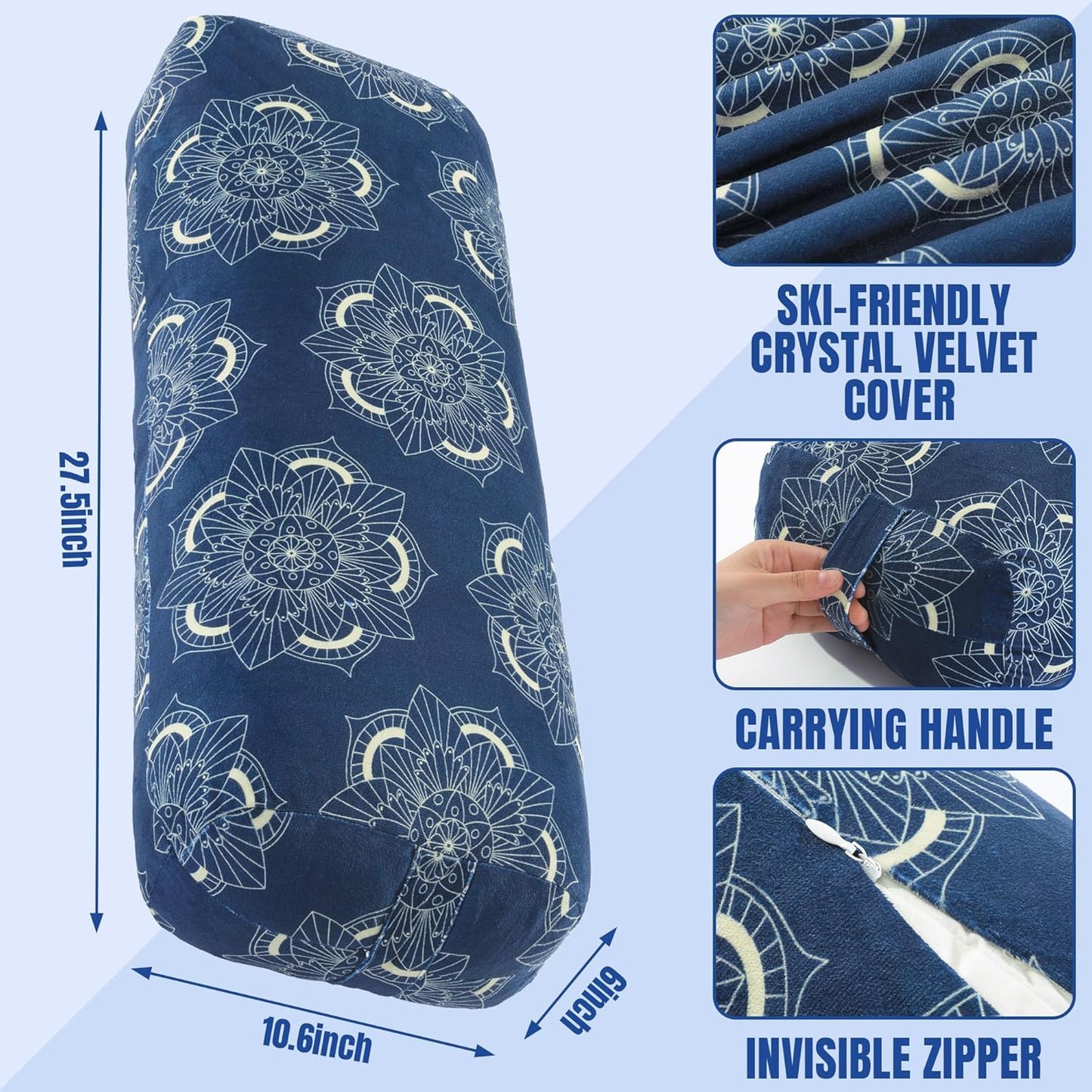 Yoga Bolster Pillow, Rectangular Yoga Bolster for Restorative & Meditation, Professional Meditation Cushion with Carry Handle
