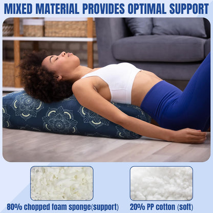 Yoga Bolster Pillow, Rectangular Yoga Bolster for Restorative & Meditation, Professional Meditation Cushion with Carry Handle