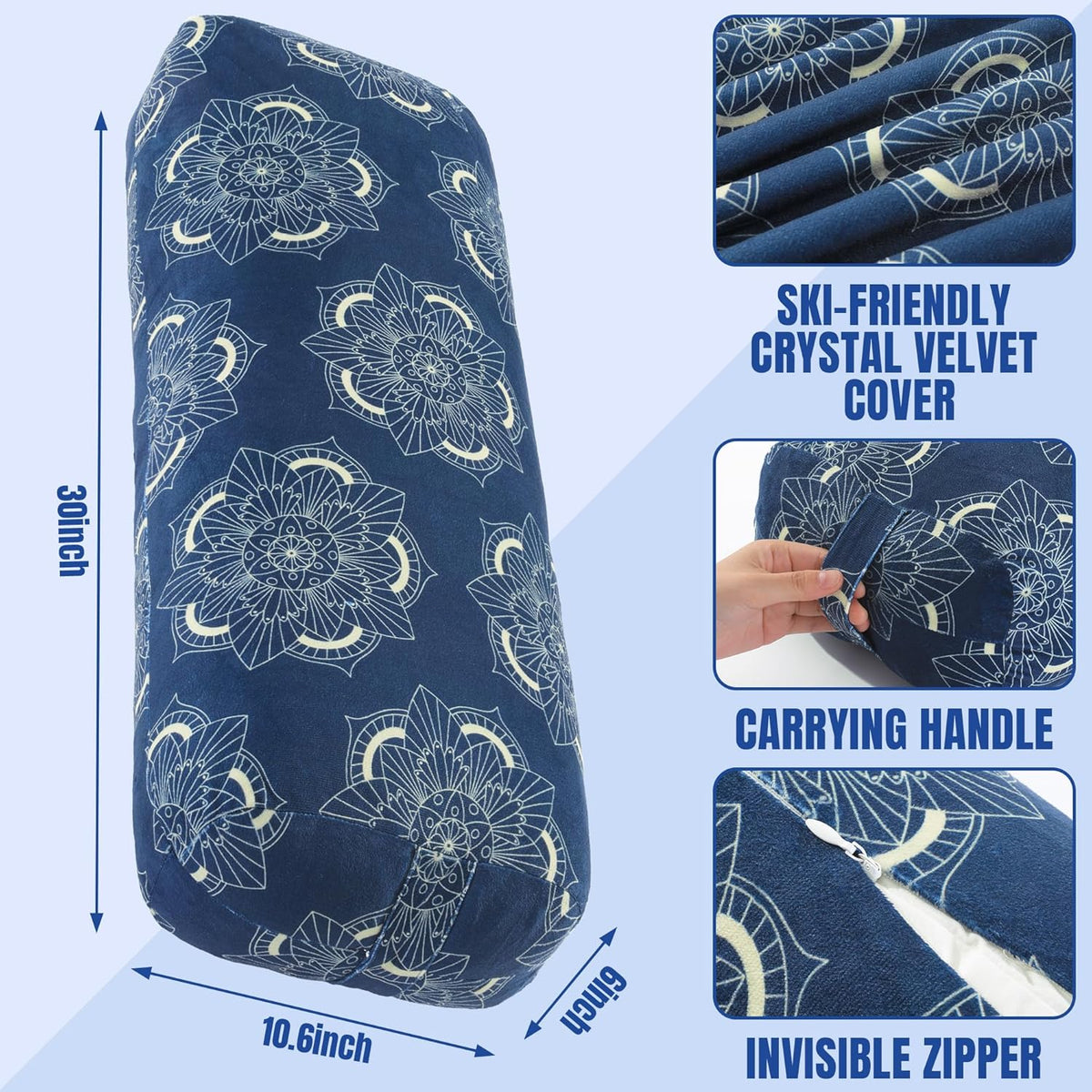 Yoga Bolster Pillow, Rectangular Yoga Bolster for Restorative & Meditation, Professional Meditation Cushion with Carry Handle