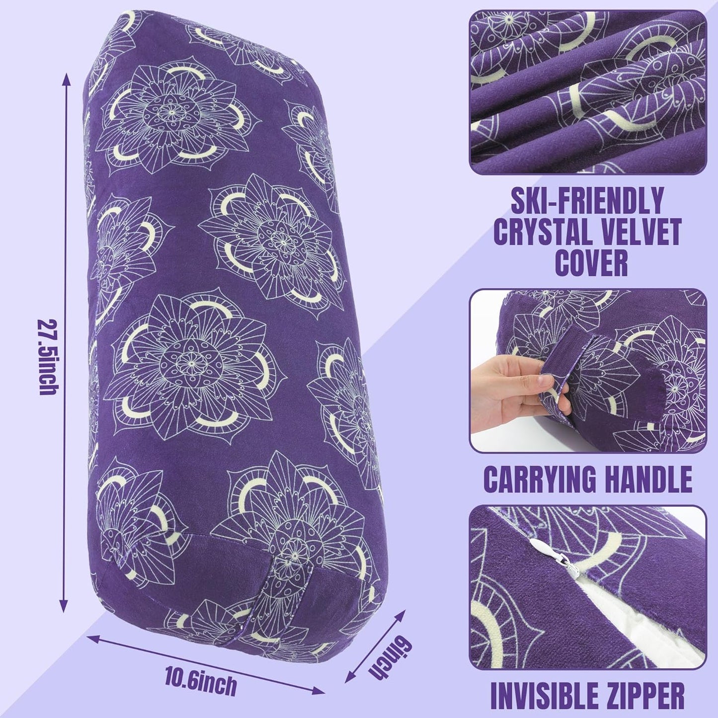 Yoga Bolster Pillow, Rectangular Yoga Bolster for Restorative & Meditation, Professional Meditation Cushion with Carry Handle