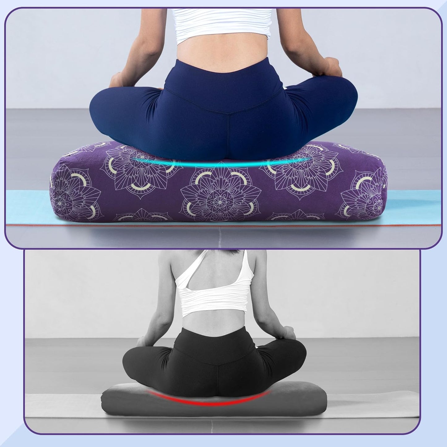 Yoga Bolster Pillow, Rectangular Yoga Bolster for Restorative & Meditation, Professional Meditation Cushion with Carry Handle
