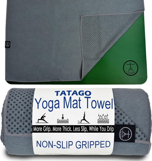 Tatago Hot Yoga Mat Towel Non Slip for Hot Yoga (72-84 inch Mats) Our Hot Yoga Towel Non Slip Silicone Dabs & Absorbent Microfiber Blend Gives You More Grip As You Drip! (Azuloro, XL - 84")