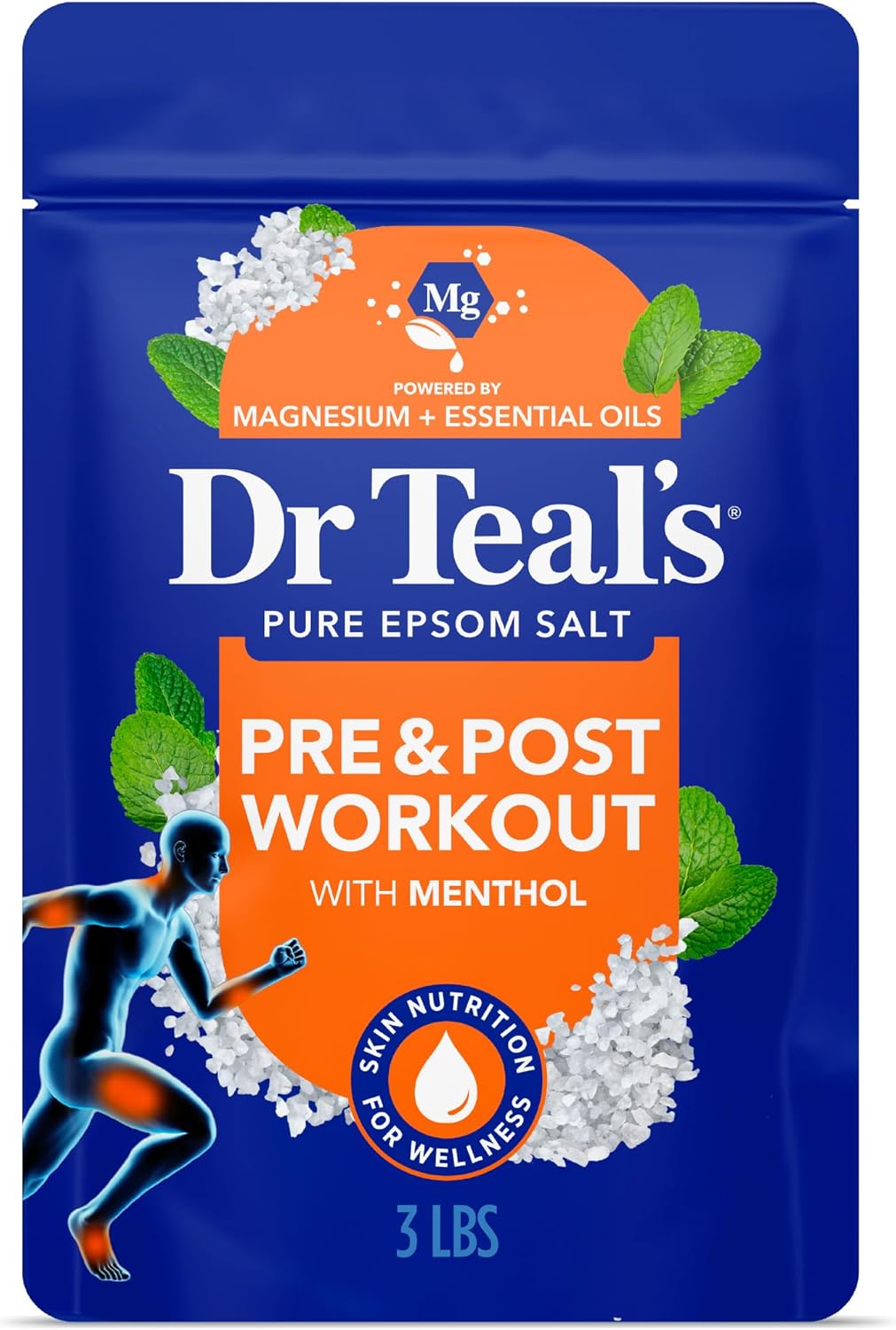 Epsom Salt Magnesium Soak, Pre & Post Workout with Menthol & Essential Oils, 3 lbs