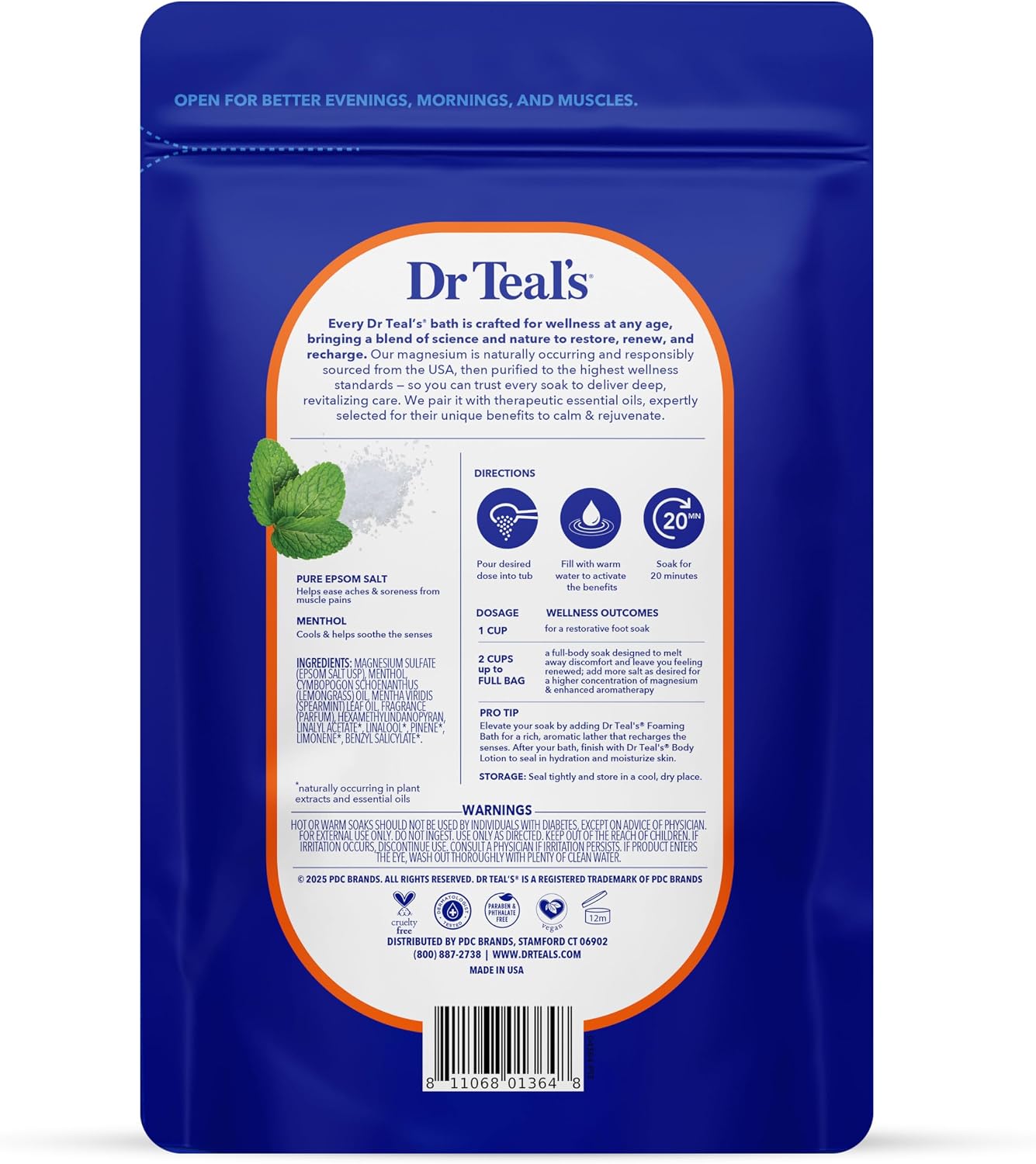 Epsom Salt Magnesium Soak, Pre & Post Workout with Menthol & Essential Oils, 3 lbs