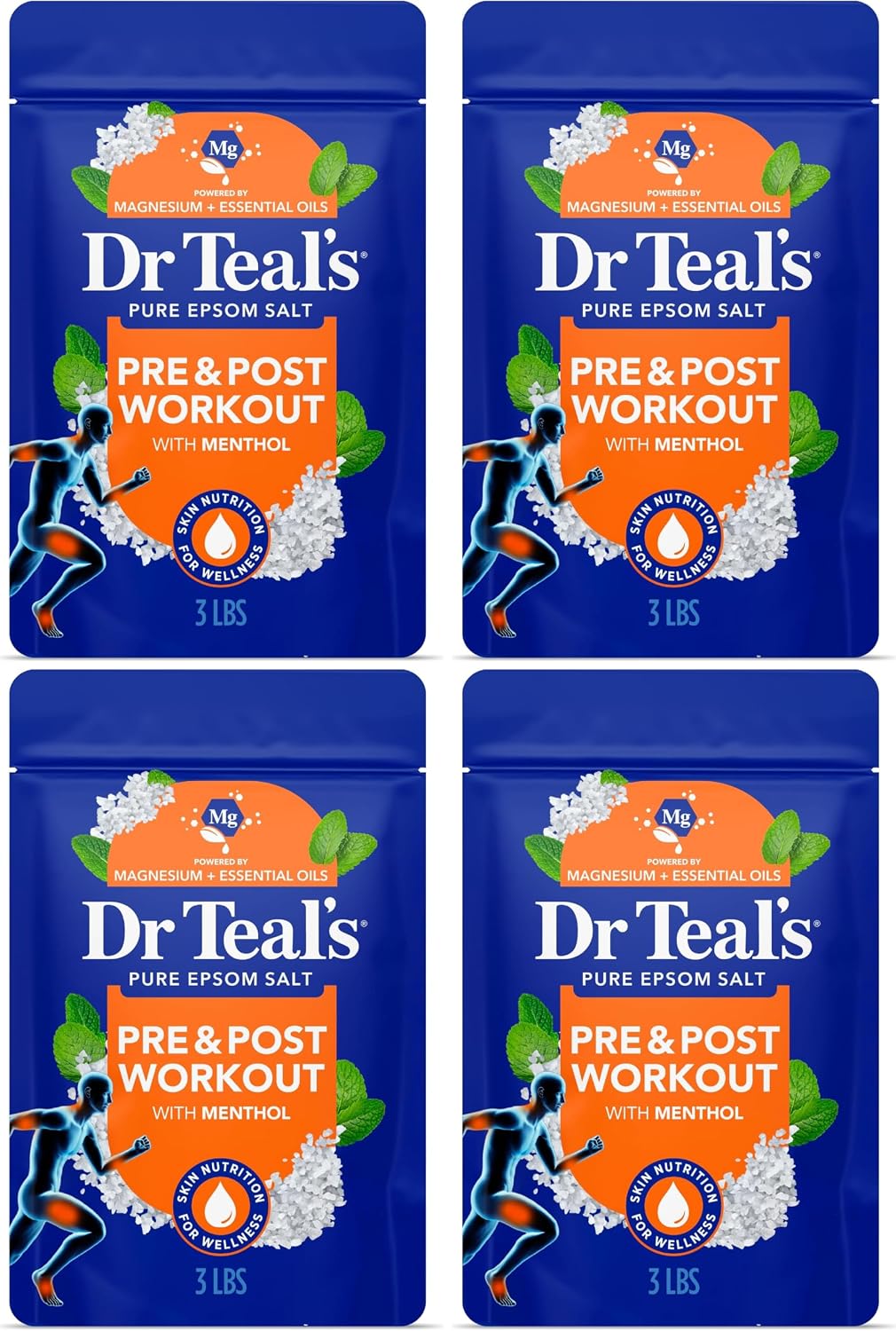 Epsom Salt Magnesium Soak, Pre & Post Workout with Menthol & Essential Oils, 3 lbs