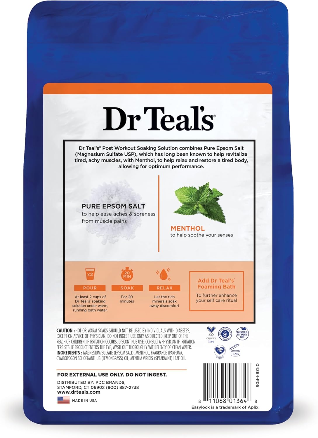Epsom Salt Magnesium Soak, Pre & Post Workout with Menthol & Essential Oils, 3 lbs