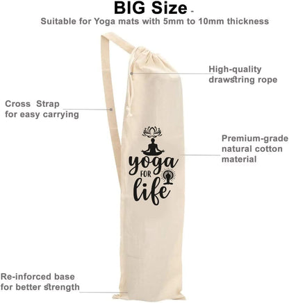 Organic Large Yoga Mat Tote Bag Cover -100% Cotton Lightweight,Washable Yoga Dust Bag With Adjustable Strap Unisex