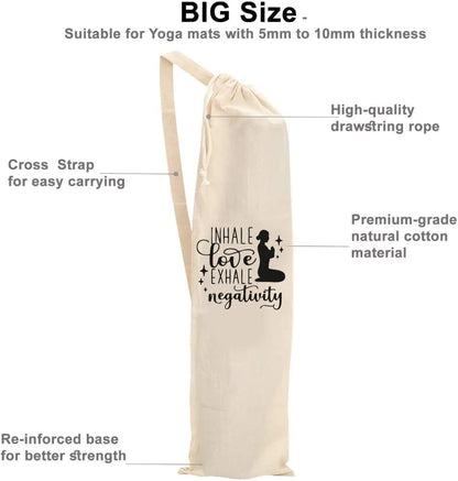 Organic Large Yoga Mat Tote Bag Cover -100% Cotton Lightweight,Washable Yoga Dust Bag With Adjustable Strap Unisex