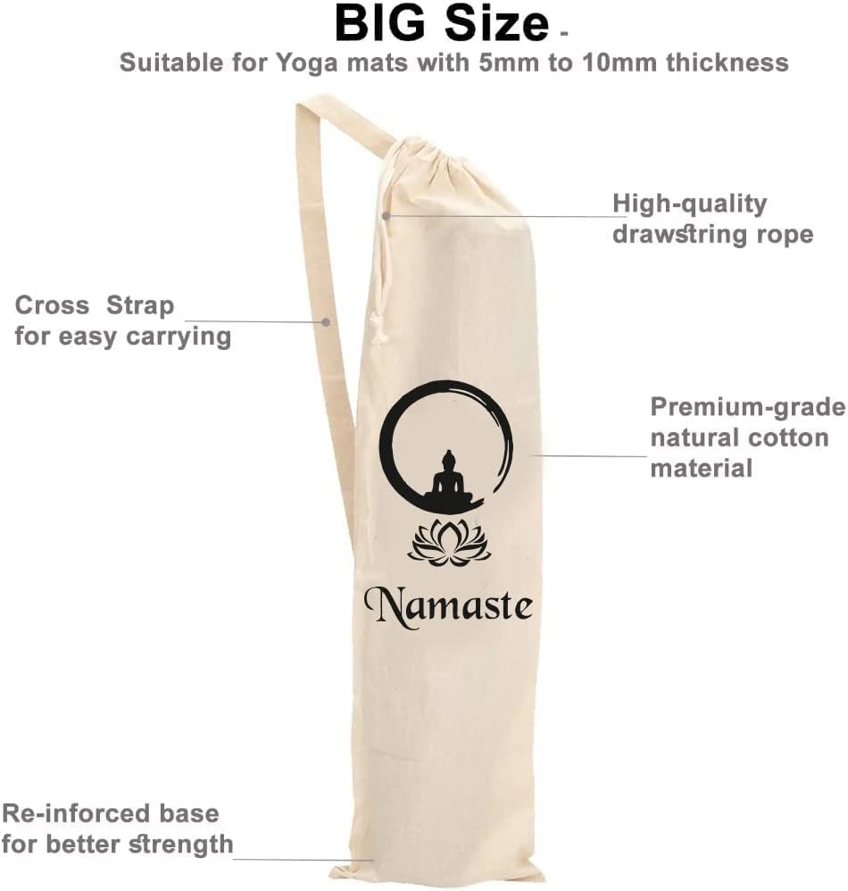 Organic Large Yoga Mat Tote Bag Cover -100% Cotton Lightweight,Washable Yoga Dust Bag With Adjustable Strap Unisex