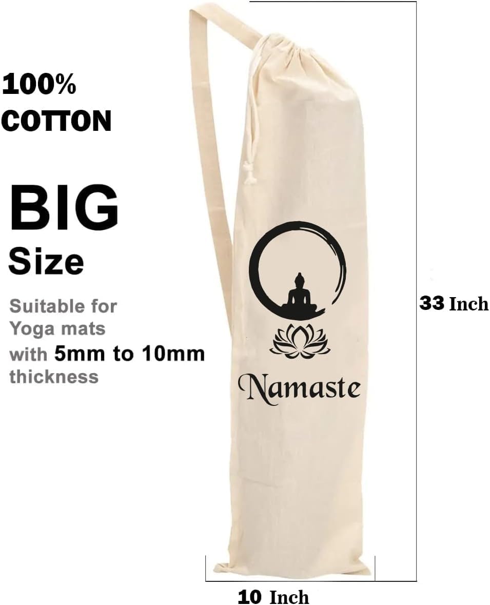 Organic Large Yoga Mat Tote Bag Cover -100% Cotton Lightweight,Washable Yoga Dust Bag With Adjustable Strap Unisex