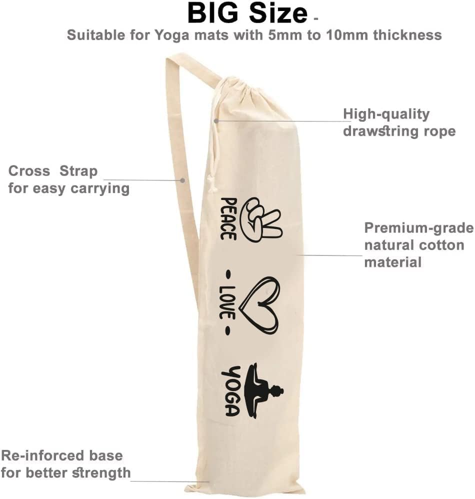 Organic Large Yoga Mat Tote Bag Cover -100% Cotton Lightweight,Washable Yoga Dust Bag With Adjustable Strap Unisex