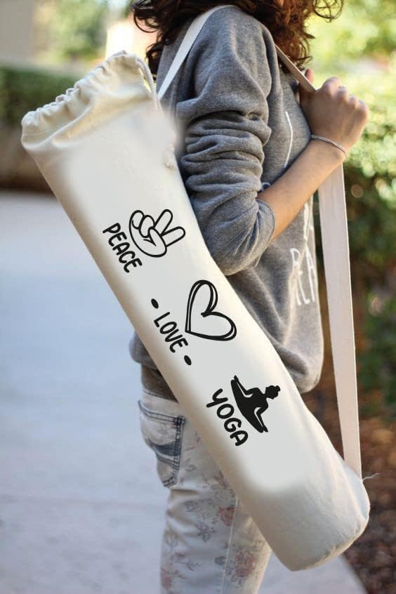 Organic Large Yoga Mat Tote Bag Cover -100% Cotton Lightweight,Washable Yoga Dust Bag With Adjustable Strap Unisex