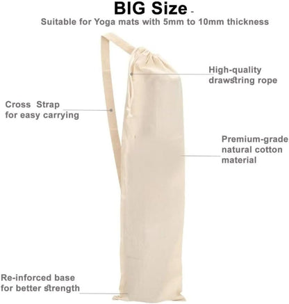 Organic Large Yoga Mat Tote Bag Cover -100% Cotton Lightweight,Washable Yoga Dust Bag With Adjustable Strap Unisex