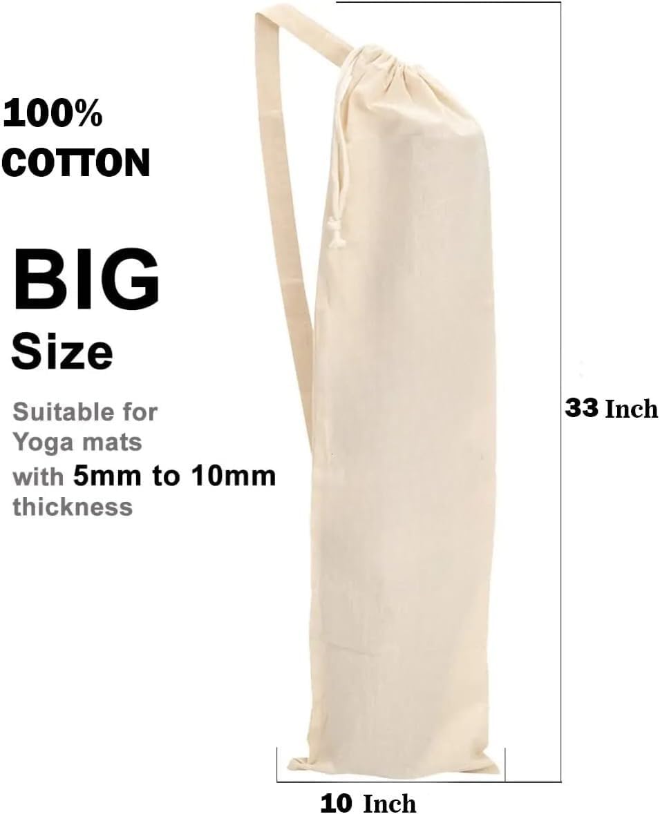 Organic Large Yoga Mat Tote Bag Cover -100% Cotton Lightweight,Washable Yoga Dust Bag With Adjustable Strap Unisex
