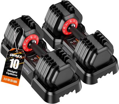 Adjustable Dumbbells Set All in One Free Weights Set for Home Gym | 25/26.5/52.5/55/85lbs Weights Dumbbells Set, 1 Sec Adjust Weights with Anti-Slip Handle for Home Fitness