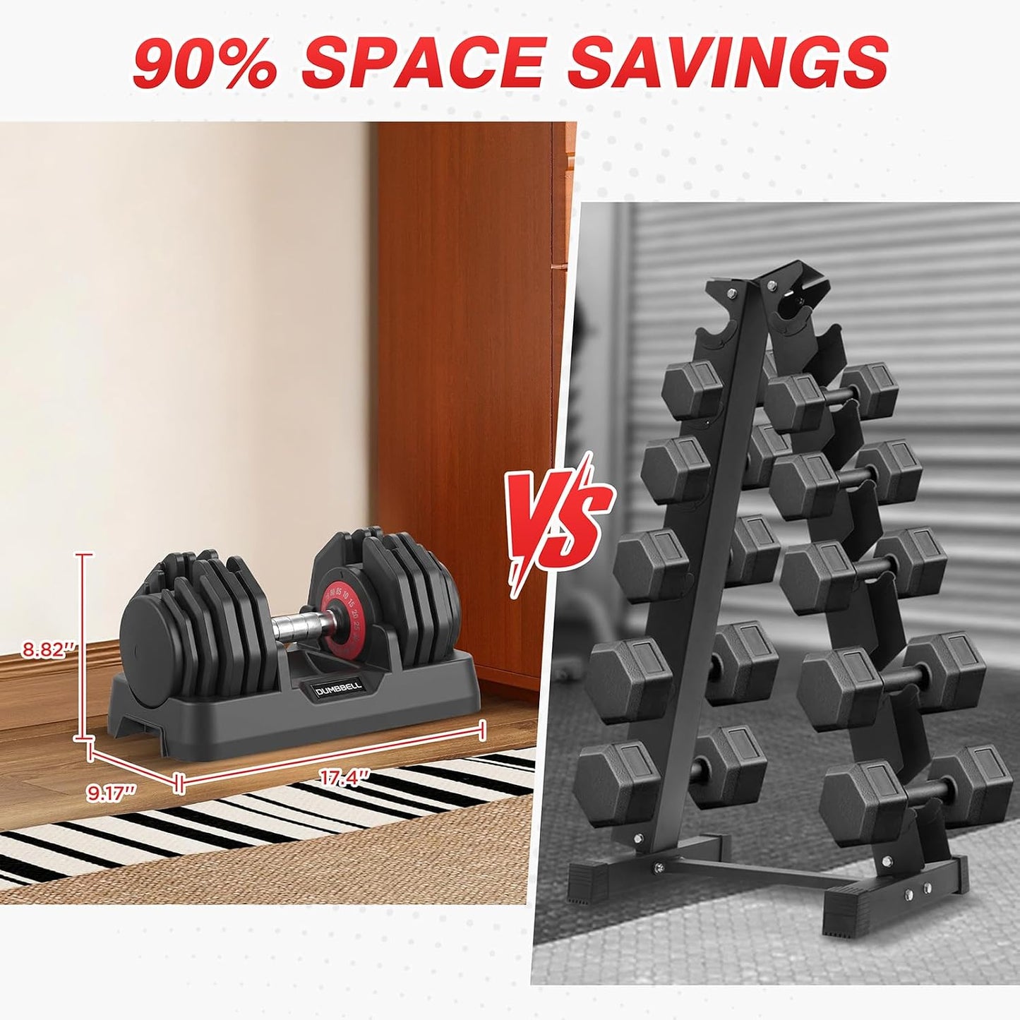 Adjustable Dumbbells Set All in One Free Weights Set for Home Gym | 25/26.5/52.5/55/85lbs Weights Dumbbells Set, 1 Sec Adjust Weights with Anti-Slip Handle for Home Fitness