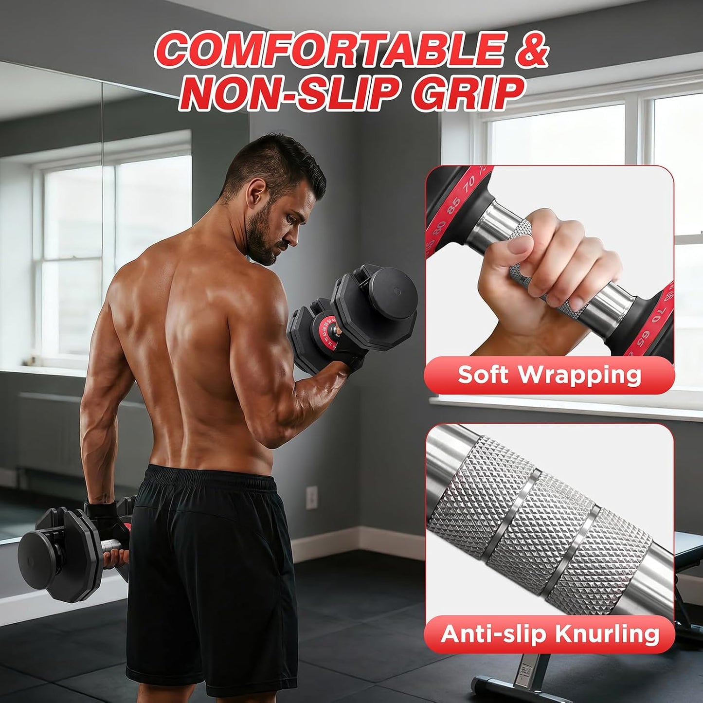 Adjustable Dumbbells Set All in One Free Weights Set for Home Gym | 25/26.5/52.5/55/85lbs Weights Dumbbells Set, 1 Sec Adjust Weights with Anti-Slip Handle for Home Fitness