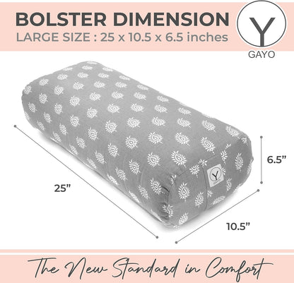 Yoga Bolster - Made with 100% Cotton, Yoga Pillow Set Includes Extra Washable Cover and Carry Bag