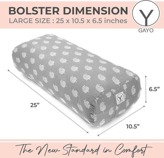 Yoga Bolster - Made with 100% Cotton, Yoga Pillow Set Includes Extra Washable Cover and Carry Bag