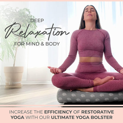 Yoga Bolster - Made with 100% Cotton, Yoga Pillow Set Includes Extra Washable Cover and Carry Bag