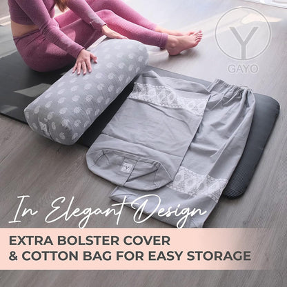 Yoga Bolster - Made with 100% Cotton, Yoga Pillow Set Includes Extra Washable Cover and Carry Bag