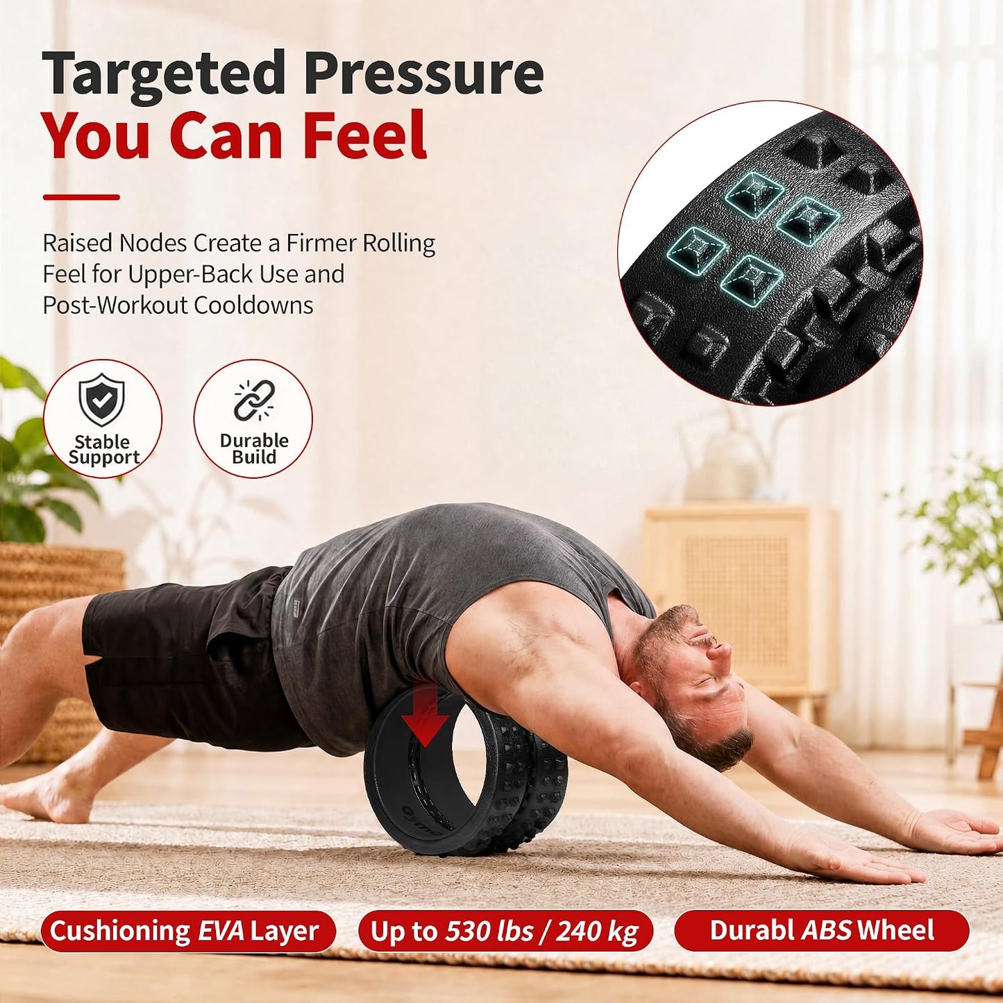 Back Roller for Back Pain Reliefn & Stretching, Deep Tissue Massage Roller Supports Up to 530 lbs / 240 kg, 5.5''-7.5'' Curved Foam Roller for Home Physical Stretching (Blue, Medium)